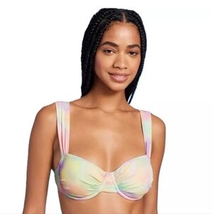 Wild Fable Womens Multi Swirl Mesh Overlay Underwire Bikini Swim Top - M (8-10)